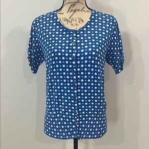 Grace button front shirt sleeve sweater polka dots L